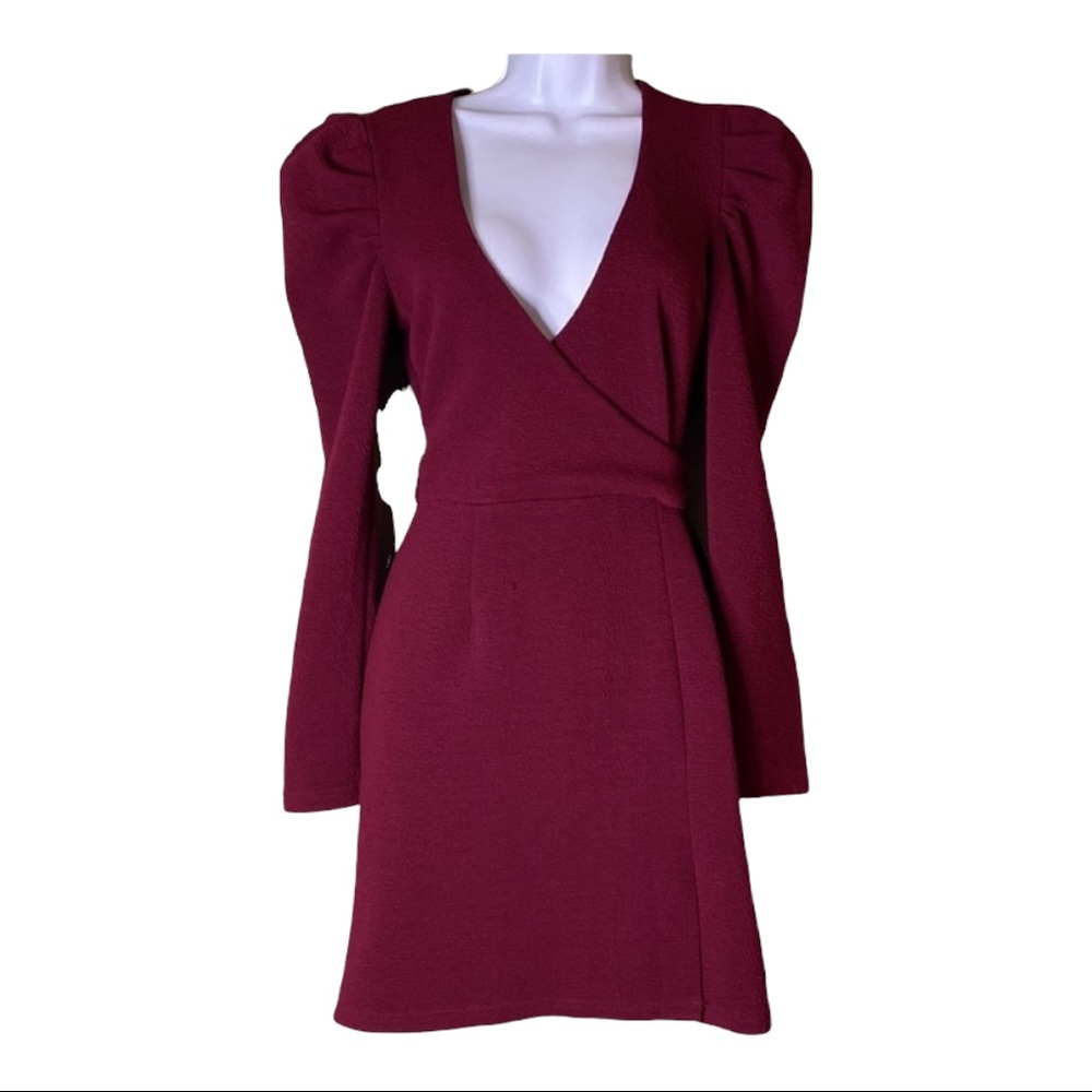 Mink Pink Mp/C Textured V Mock Wrap Tie Belt Puff… - image 1